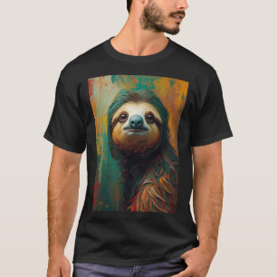 Artistic Sloth Portrait Vibrant Oil Painting T-Shirt
