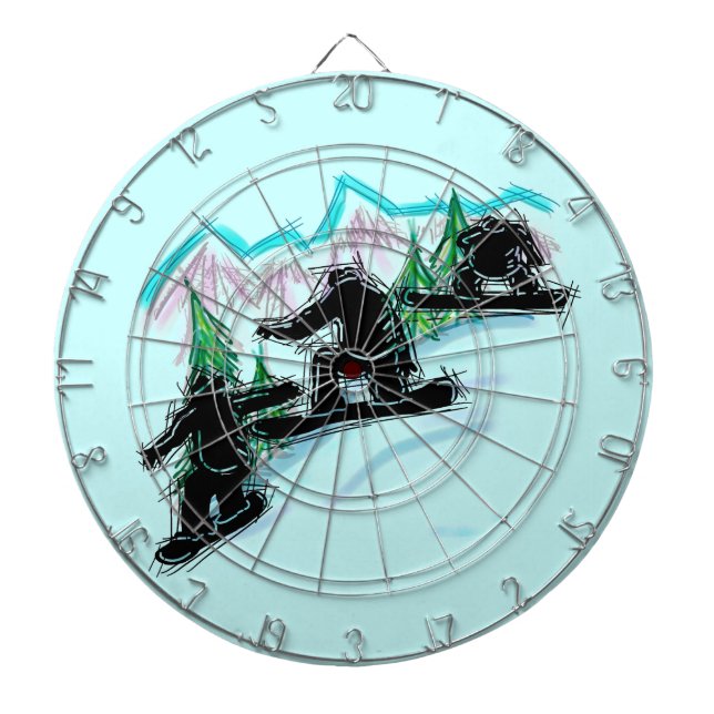 Artistic snowboarder theme colourful dart board (Front)