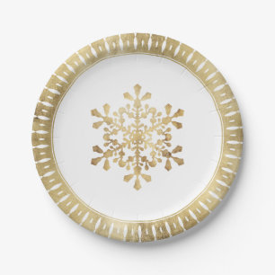Artistic snowflake faux gold Christmas Paper Plate