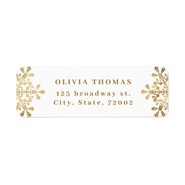 Artistic snowflake faux gold Return Address Label (Front)