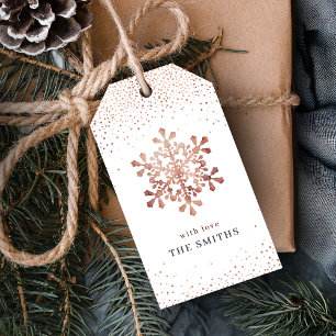 Artistic snowflake faux rose gold Christmas Gift Tags