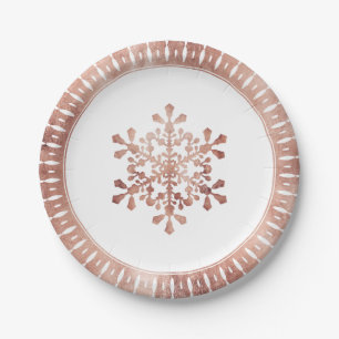 Artistic snowflake faux rose gold Christmas Paper Plate