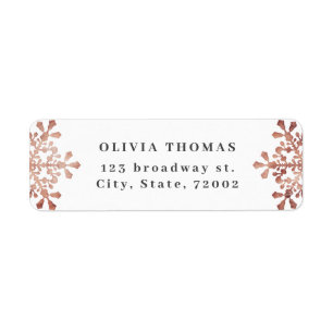 Artistic snowflake faux rose gold Return Address Label