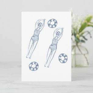 Artistic Snychro Swimmers Blue Illustration Invitation