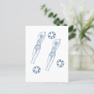 Artistic Snychro Swimmers Blue Illustration Postcard