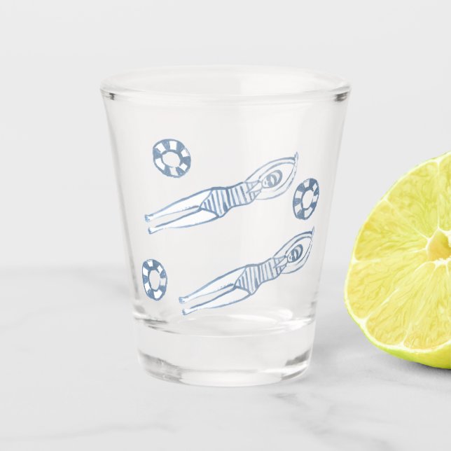 Artistic Snychro Swimmers Blue Illustration  Shot Glass (Front)