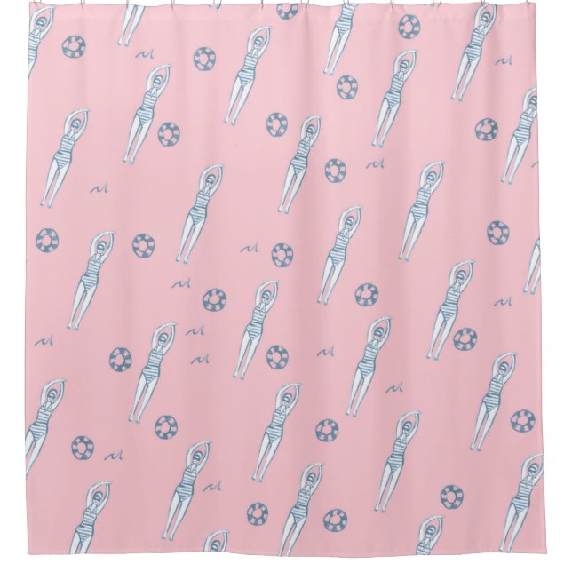 Artistic Snychro Swimming Team Swimmers Pink Shower Curtain (Front)
