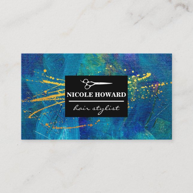 Artistic | Spatter | Modern Hair Stylist Business Card (Front)