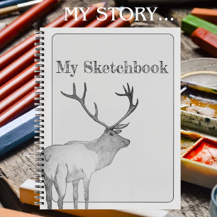 Artistic Spirit Animal Elk Black White Drawing Notebook
