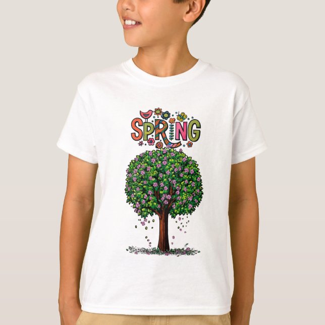 Artistic Spring Blossom Tree Graphic  T-Shirt (Front)