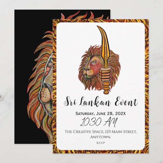 Artistic Sri Lankan Lion   Invitation (Front/Back)