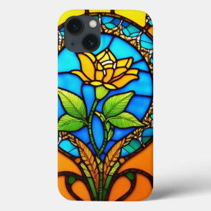 Artistic Stained Glass with Vibrant Flower iPhone 13 Case