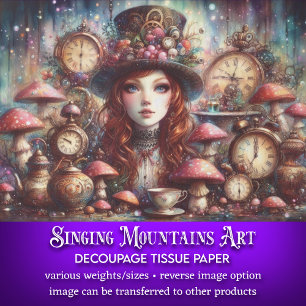 Artistic Steampunk Watercolor Alice Decoupage Tissue Paper