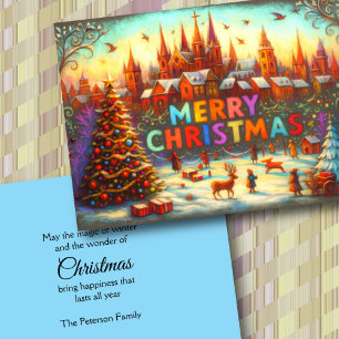 Artistic Storybook Christmas Village Holiday Card