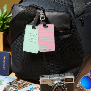 artistic stripes blush and turquoise monogram luggage tag
