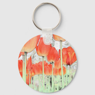 artistic style red tulip flowers. floral garden key ring