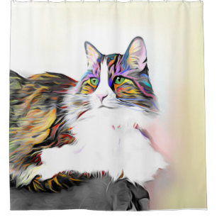 Artistic stylised cat with rainbow fur shower curtain