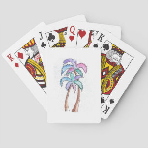 Artistic Summer Watercolor Painted Palm Trees Playing Cards