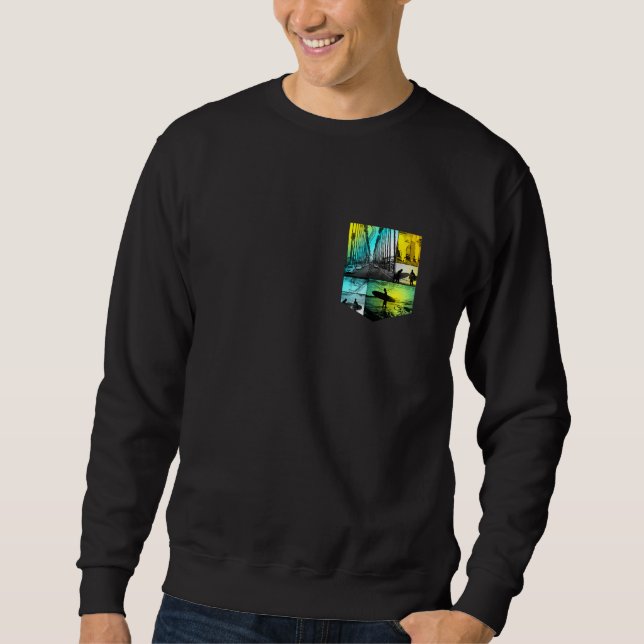 Artistic Sunset Beach Surfing Palm Tree Tropical F Sweatshirt (Front)