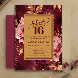Artistic Sweet Sixteen Burgundy Blush Watercolor Invitation