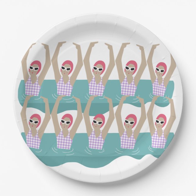 Artistic Swimmers | Artistic Swimming Illustration Paper Plate (Front)