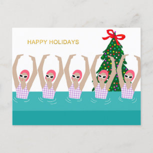 Artistic Swimmers Illustration Christmas Holiday Postcard