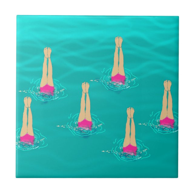 Artistic Swimmers Swimming Under Water  Ceramic Tile (Front)