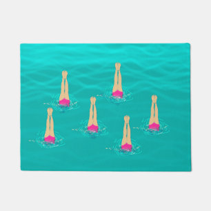 Artistic Swimmers Swimming Under Water   Doormat