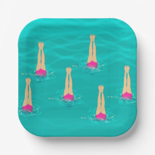 Artistic Swimmers Swimming Under Water Paper Plate