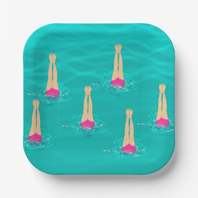 Artistic Swimmers Swimming Under Water   Paper Plate (Front)