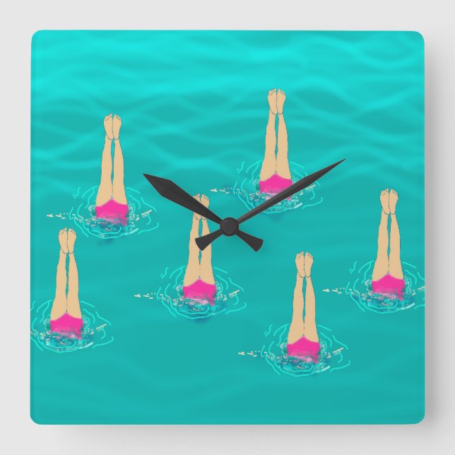Artistic Swimmers Swimming Under Water  Square Wall Clock (Front)