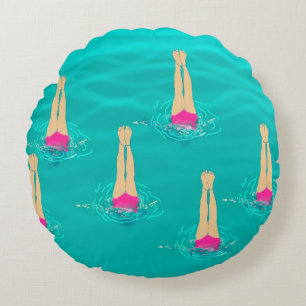 Artistic Swimmers Swimming Under Water Swim Party  Round Cushion