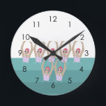 Artistic Swimmers | Synchro Swimming Design Art  Round Clock<br><div class="desc">Featuring cool modern illustration of synchronised women artistic swimmers in a pool. Artistic swimmers gift design in a pastel colours. Five swimming ladies in swimming pool. Cool swim team gift. synchronised swimming team gifts, synchronised swimming team coach gift. Artistic swimmers girl team gifts ideas. Artistic swimming home decor, stationery and...</div>