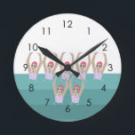 Artistic Swimmers | Synchro Swimming Design Art  Round Clock<br><div class="desc">Featuring cool modern illustration of synchronised women artistic swimmers in a pool. Artistic swimmers gift design in a pastel colours. Five swimming ladies in swimming pool. Cool swim team gift. synchronised swimming team gifts, synchronised swimming team coach gift. Artistic swimmers girl team gifts ideas. Artistic swimming home decor, stationery and...</div>