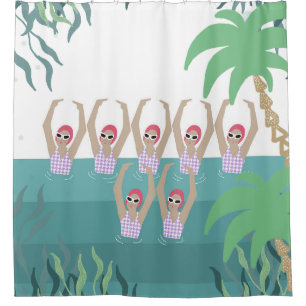 Artistic Swimmers   Synchro Swimming Tropical Art  Shower Curtain