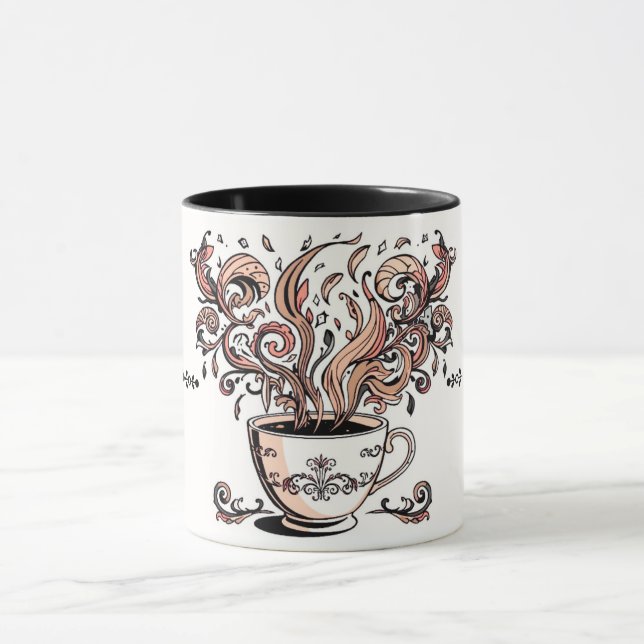 Artistic Swirl Botanical Coffee Cup Illustration M (Center)