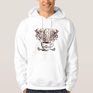 Artistic Swirl Botanical Coffee Cup Illustration M Hoodie
