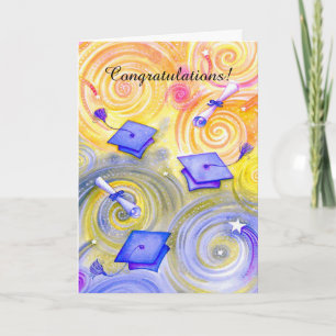 Artistic swirls cap graduation customisable card