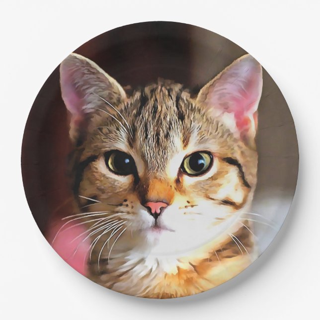 Artistic Tabby Cat Kitten Portrait Paper Plate (Front)