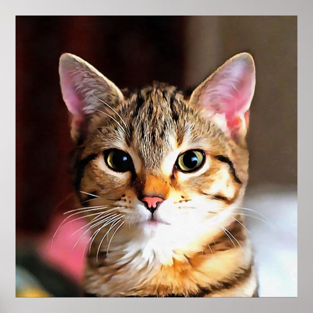 Artistic Tabby Cat Kitten Portrait Poster (Front)