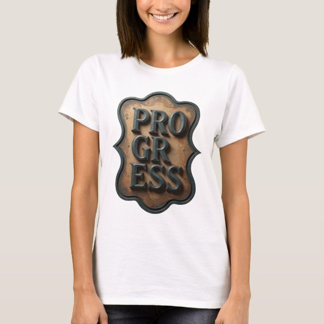 Artistic Teal PROGRESS Print T-Shirt (Front)