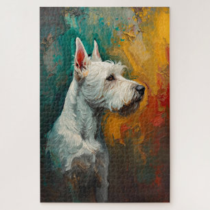 Artistic Terrier Dog Portrait Vibrant Oil Painting Jigsaw Puzzle