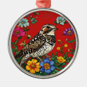 Artistic Thrush Bird Vintage Botanical Wildlife Metal Ornament