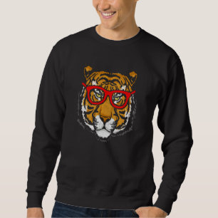 Artistic Tiger Head & Hipster Glasses Funny Graphi Sweatshirt