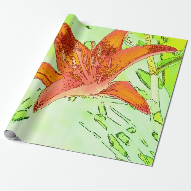 Artistic Tiger Lily Gift Wrapping Paper (Unrolled)
