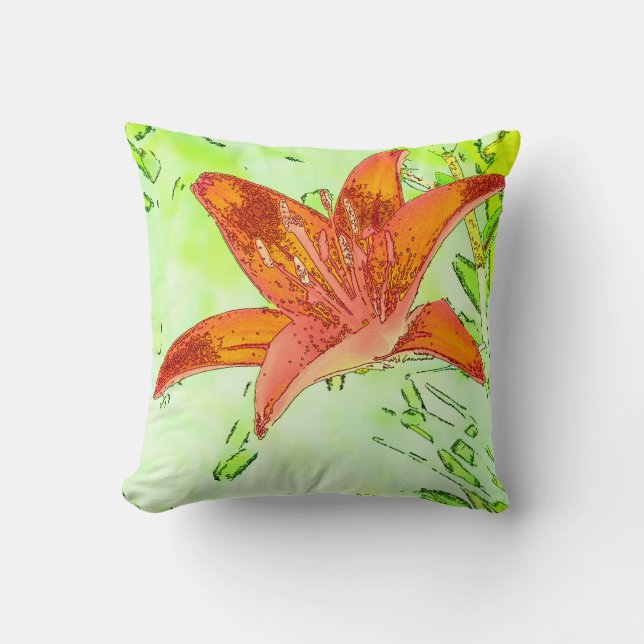 Artistic Tiger Lily Throw Pillow (Front)