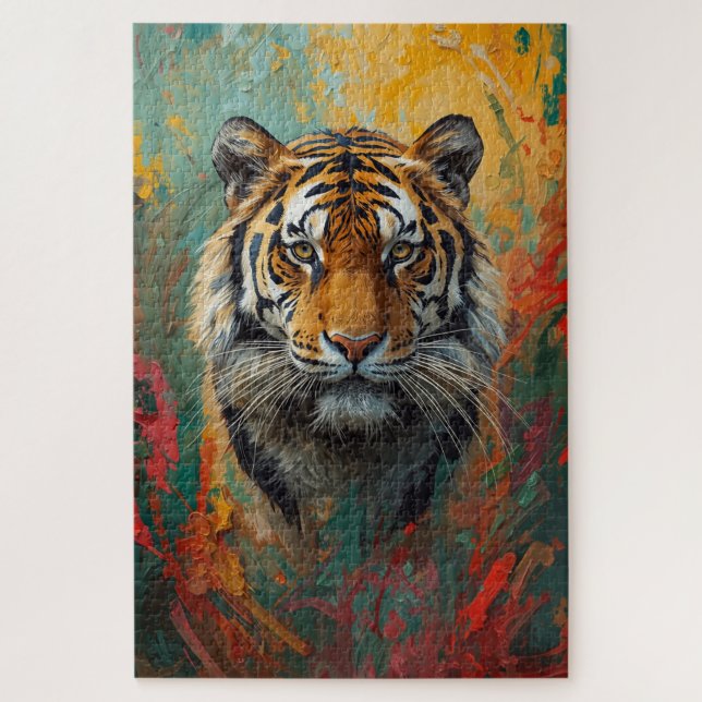 Artistic Tiger Portrait Vibrant Oil Painting Jigsaw Puzzle (Vertical)
