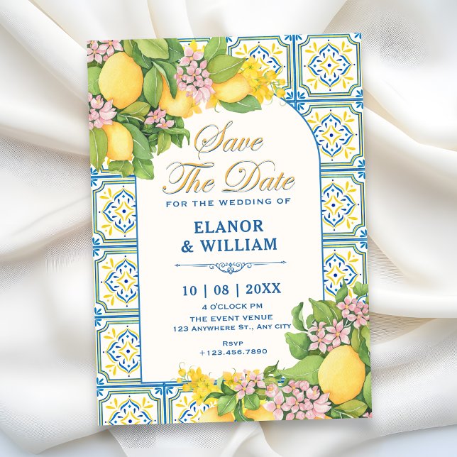 Artistic Tile Mediterranean lemon floral Save The Date (Creator Uploaded)
