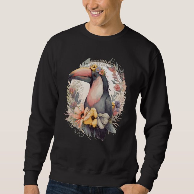 Artistic Toucan Tropical Bird Flower Crown Pet Bir Sweatshirt (Front)