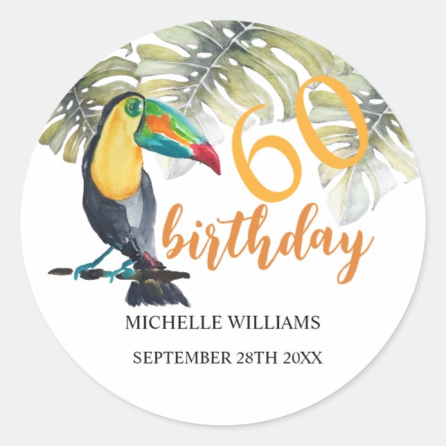 Artistic Toucan Tropical Party Watercolor Classic Round Sticker (Front)